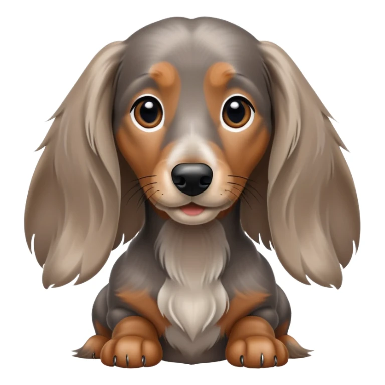 Realistic: Long haired dapple dachshund, tan, gray & black sticker