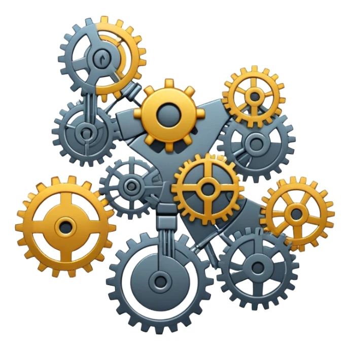 an emoji representing automation. The design should feature interconnected gears, robotic arms, or circuit lines to symbolize automatic processes. Include arrows or flowcharts to show movement and system efficiency. Use modern, minimalist style with metallic or tech-inspired colors sticker