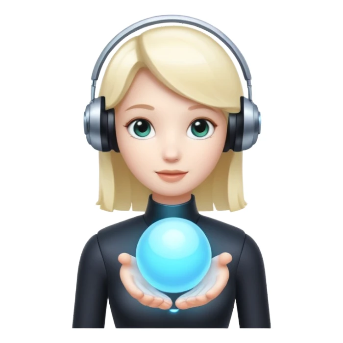 friendly digital assistant AI agent with glowing features and floating orbs sticker