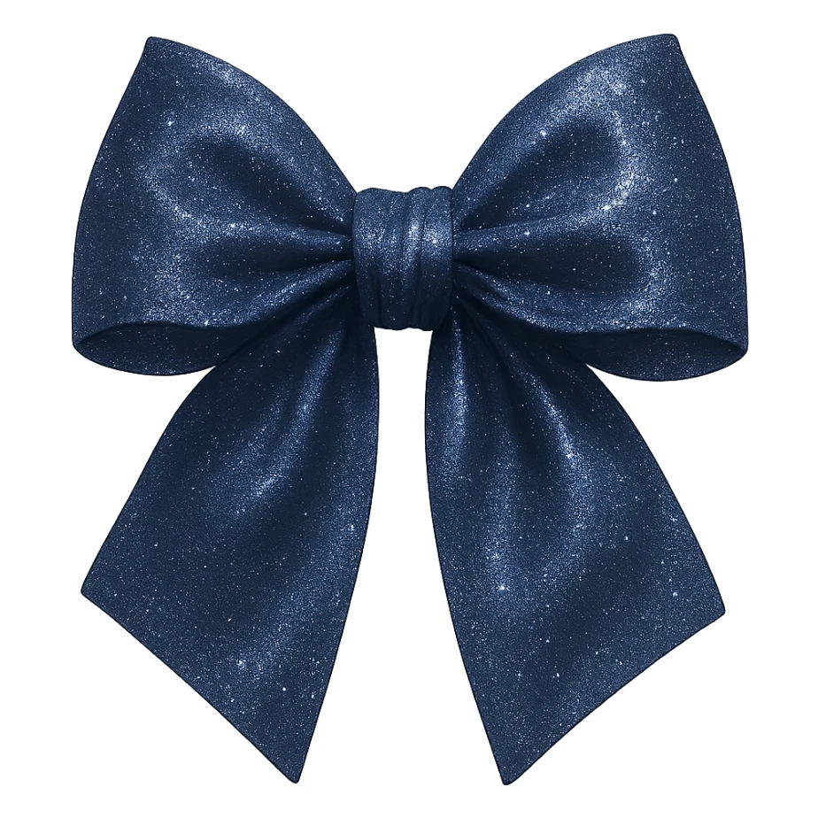 a midnight bow crafted from rich navy fabric, highlighted with silver threads and a gentle moonlit shine sticker