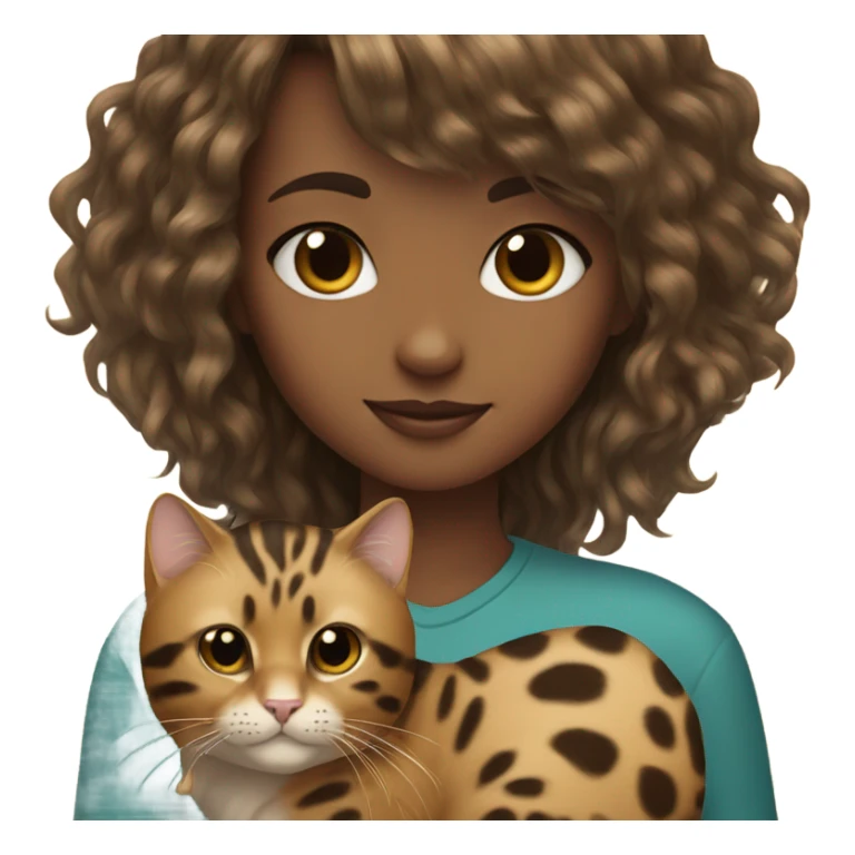 A girl with bangs holding a Bengal leopard cat sticker