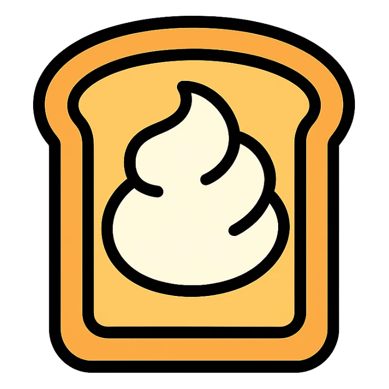 a piece of bread with mayonnaise sticker