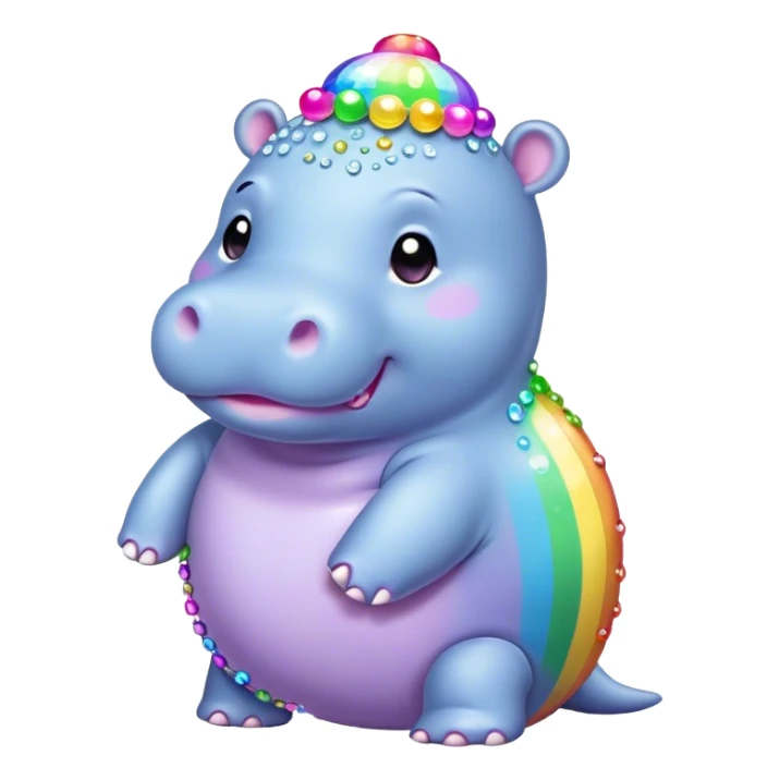 Kawaii rainbow pastel bedazzled sea hippo  sticker