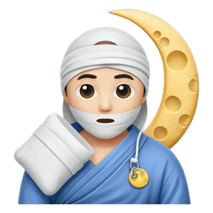 moon wrapped in bandage like “overworked” sticker