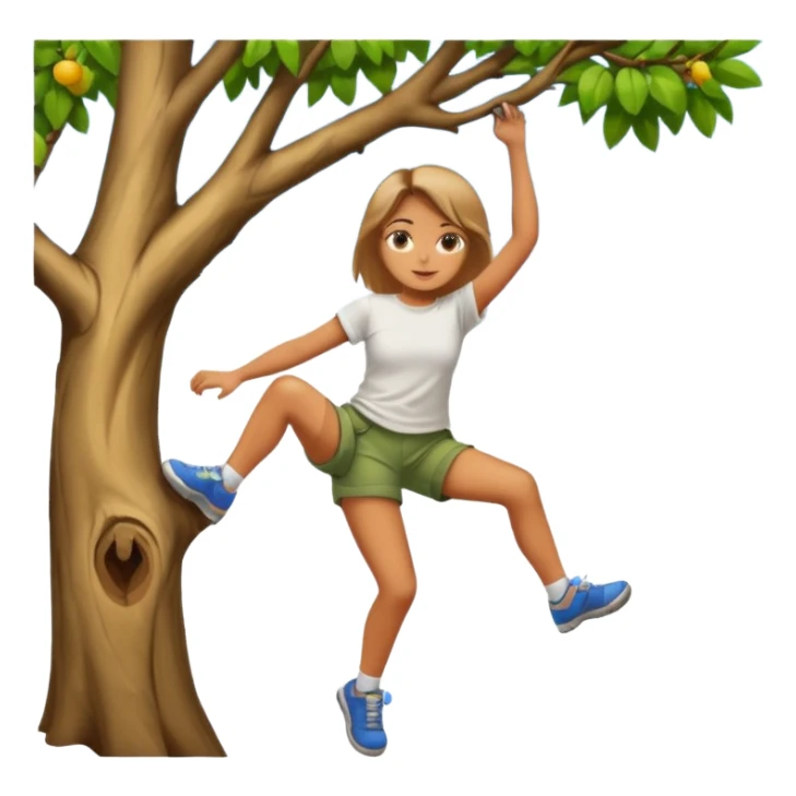 una chica subido de un arbol colgando sticker