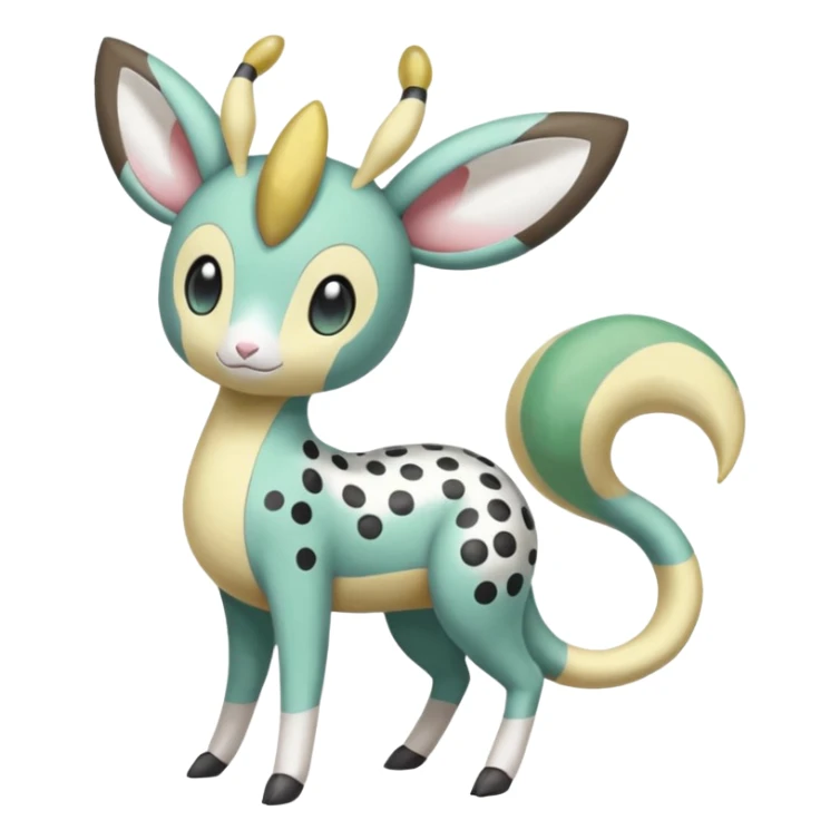 Blushing Spotted Dotted randomly Splash-marked Meloetta- Leavanny-Gallade-Ampharos-Inteleon-Nidoqueen-Fakémon-Pokémon-hybrid-fusion-creature, full body sticker