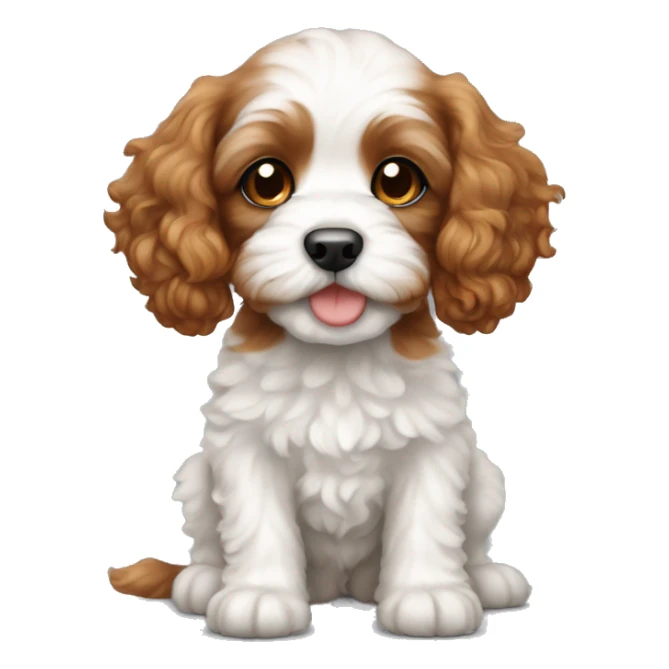 cavapoo puppy with darker red hair and white bel sticker
