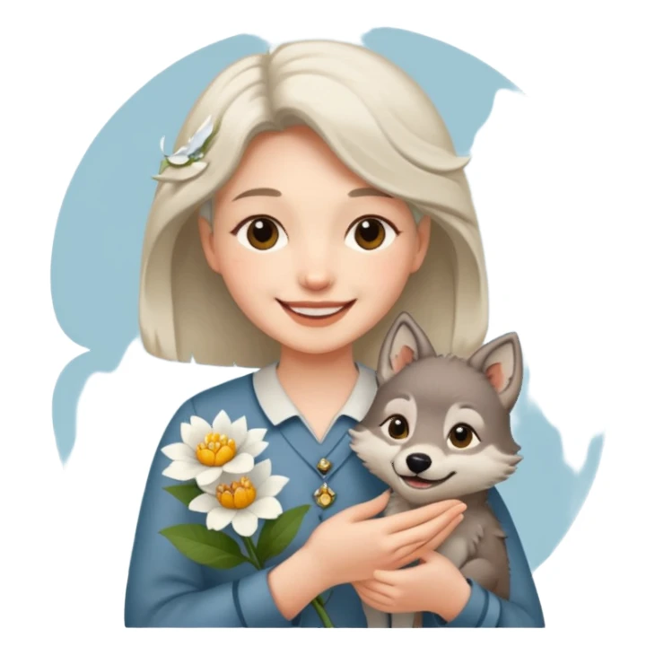 a flower in hand that holds the wolf sticker