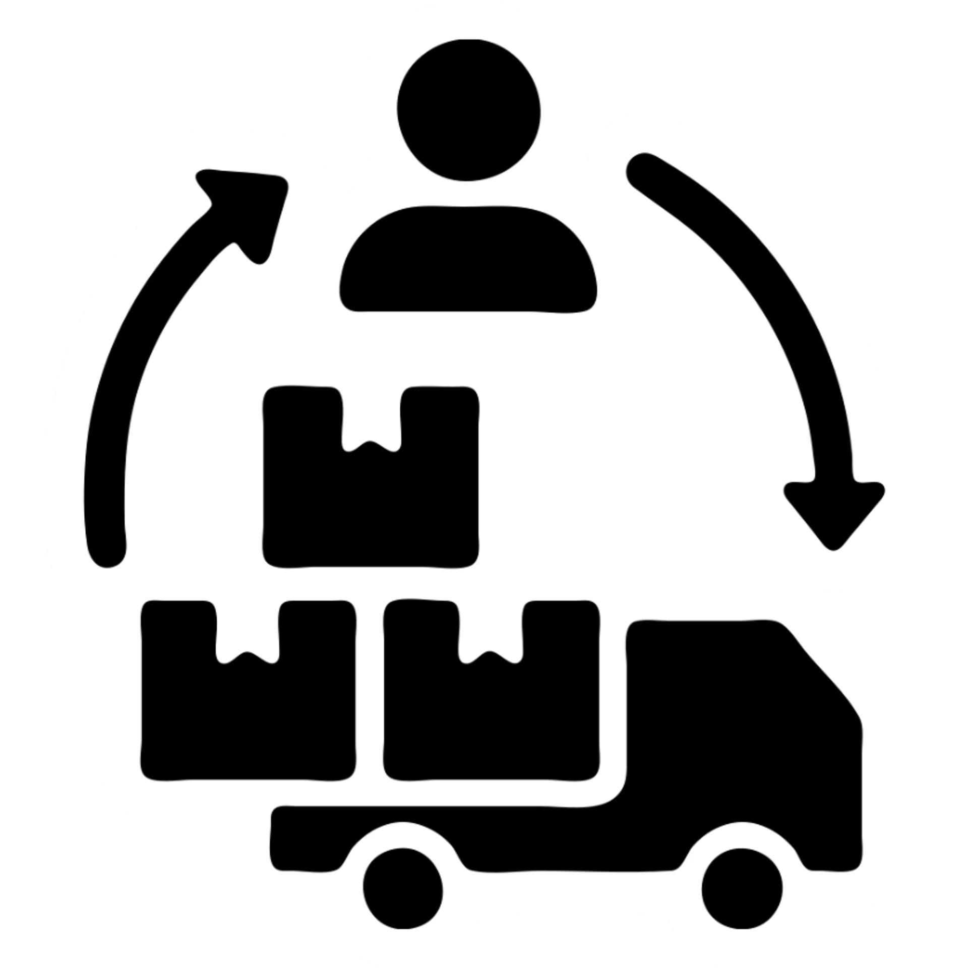 Minimalistic icon for 'Supply Chain Experience' featuring a logistics symbol, designed in a solid black filled style. sticker