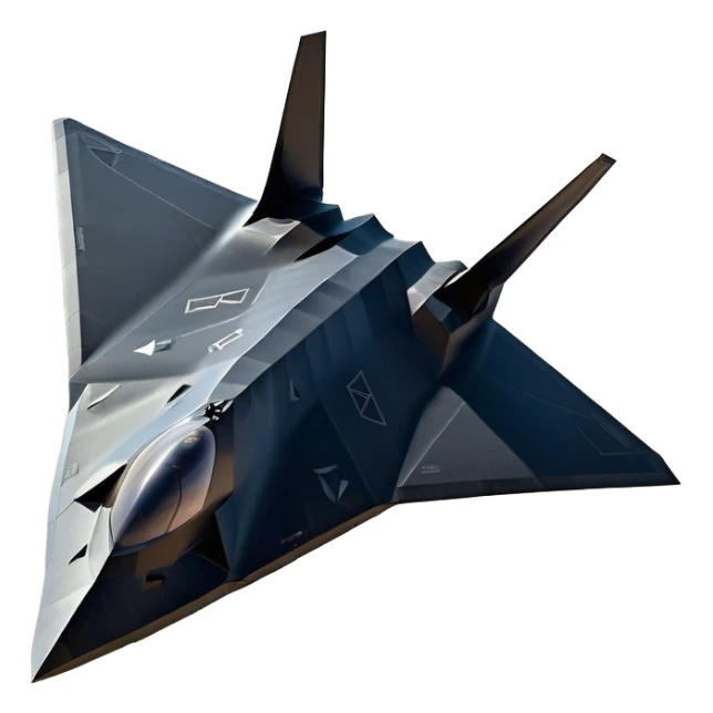 F-117 Nighthawk - Lockheed Martin (Stealth Grey) A futuristic stealth attack aircraft with a distinct faceted, angular design in a stealthy matte grey. Its sharp, jagged edges and unconventional, almost alien-like shape make it look like a shadow cutting through the night sky. The surface should appear non-reflective with subtle panel lines. sticker