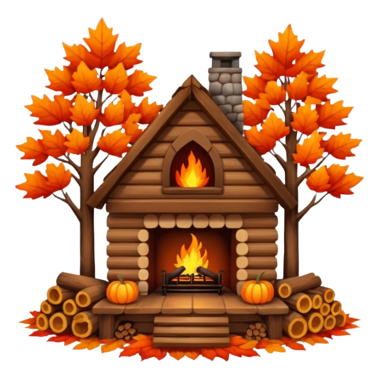 🏡🍁🔥 Cozy cabin with fireplace in autumn sticker