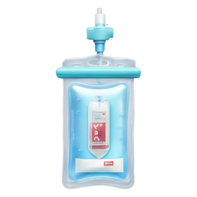 Rectangular transparent plastic iv bag filled with 500ml of fluid hanging on an iv pole in an intensive care unit  sticker