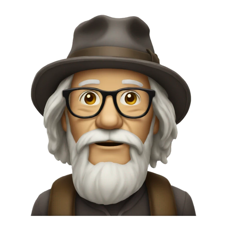 old man smoking with glasses long hair hat sticker