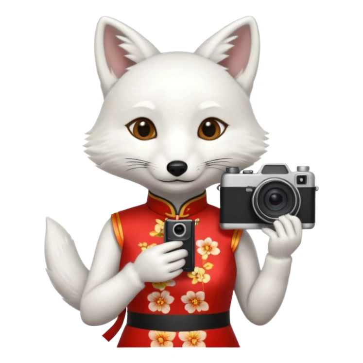 white fox, cheongsam ancient white fox with camera sticker