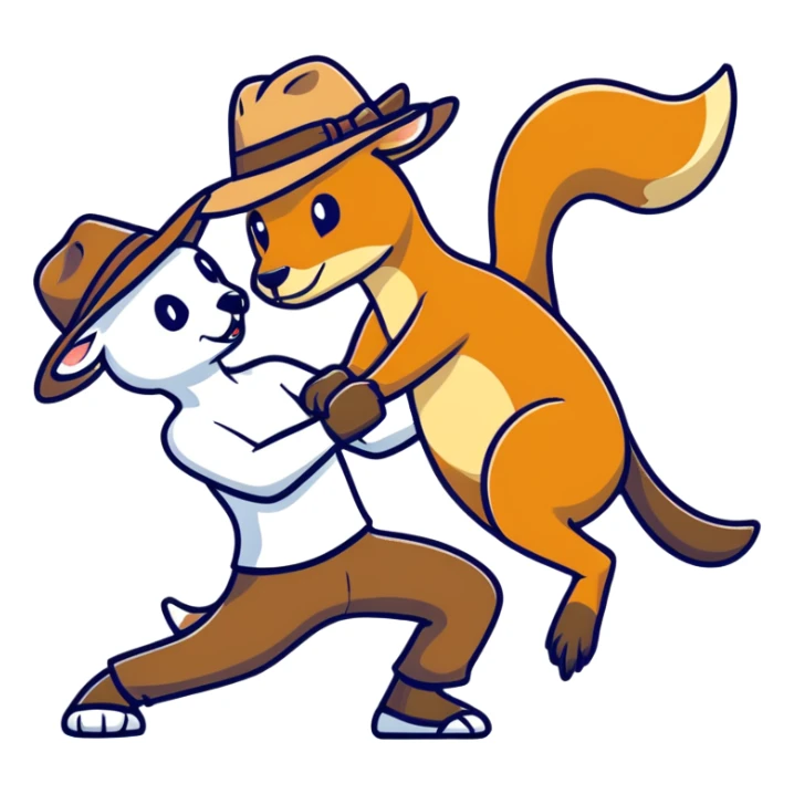 a man wearing an Australian outback hat fighting a kangaroo sticker