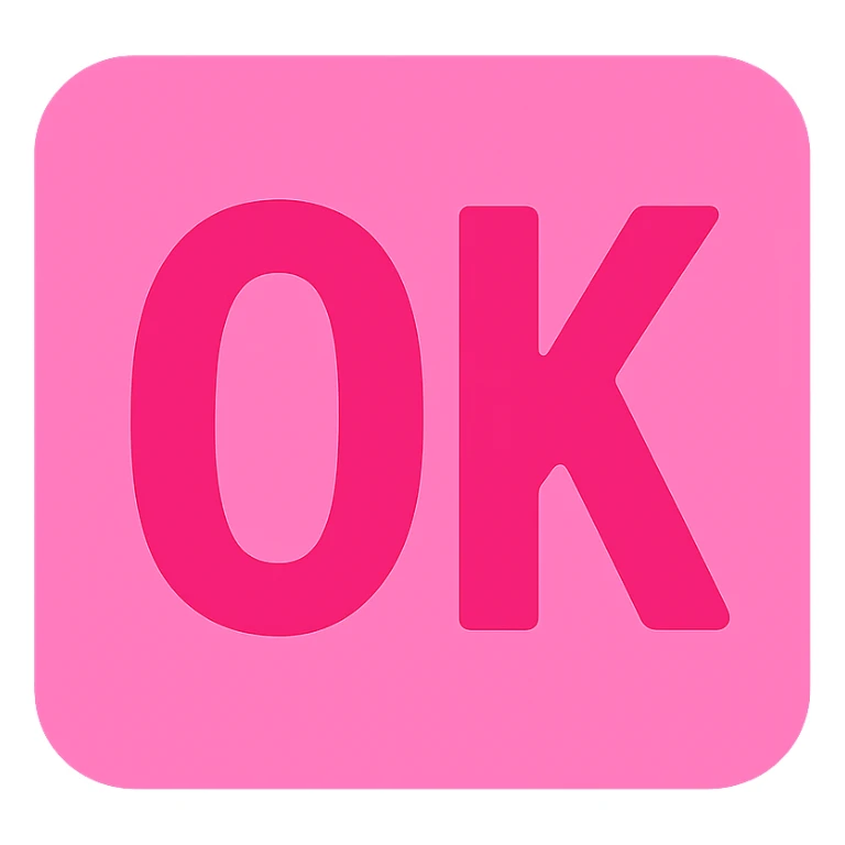 pink square with bold 'OK' text sticker