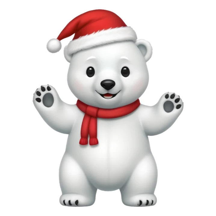 full body polar bear with christmas hat on sticker