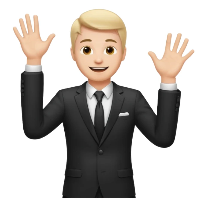 white man in formal suit throws up his hands sticker