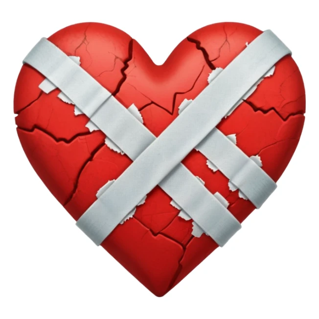 A broken red heart with a band-aid sticker