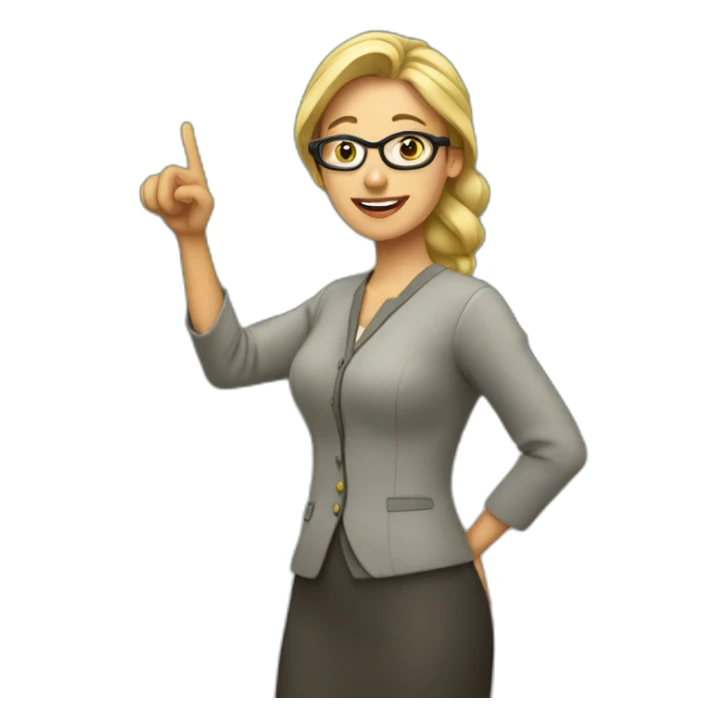 woman teacher pointing to board sticker