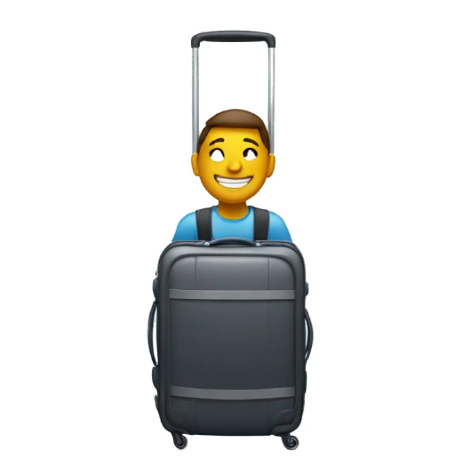 smiling at airport luggage sticker