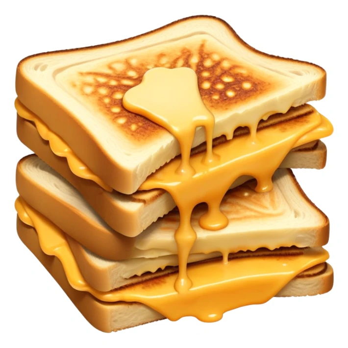 Half-eaten kaas tosti with cheese strings stretching sticker