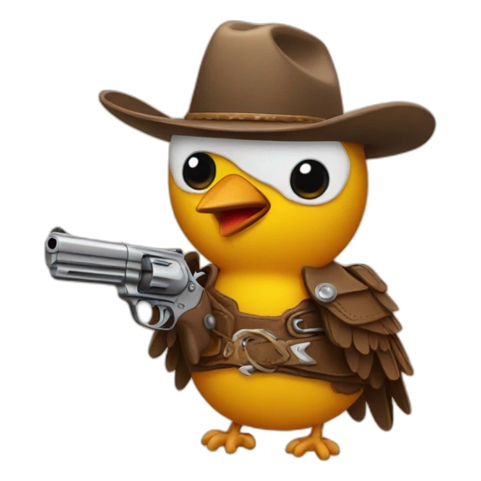 bird with a cowboy hat and a gun sticker