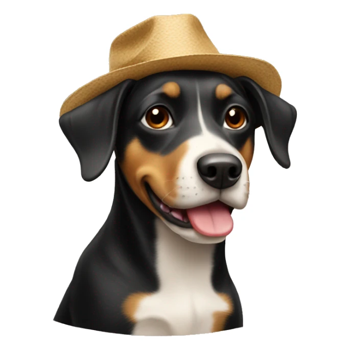 Black and Tan dog wearing a hat sticker