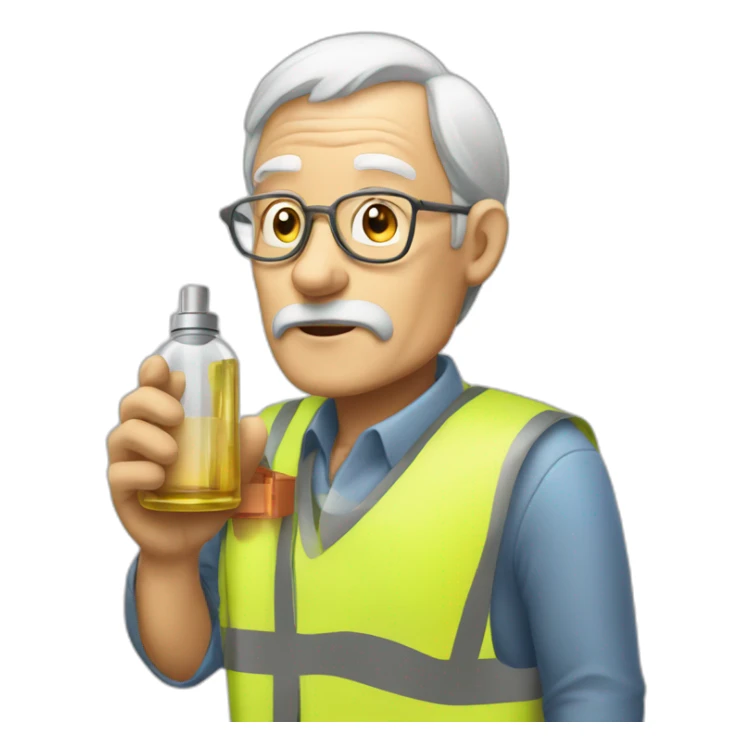 old man watching construction site hold perfume sticker