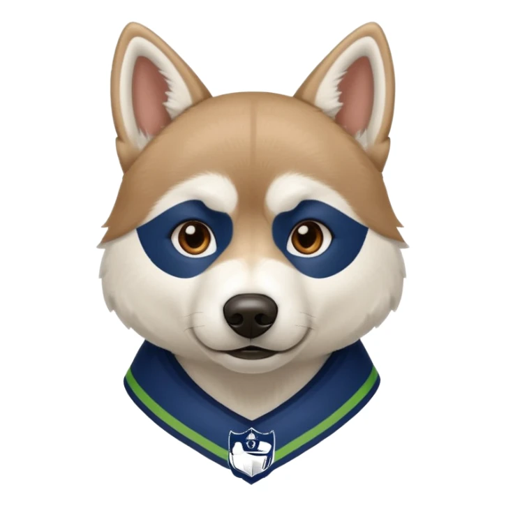 White  brown husky with Seattle Seahawks gear sticker