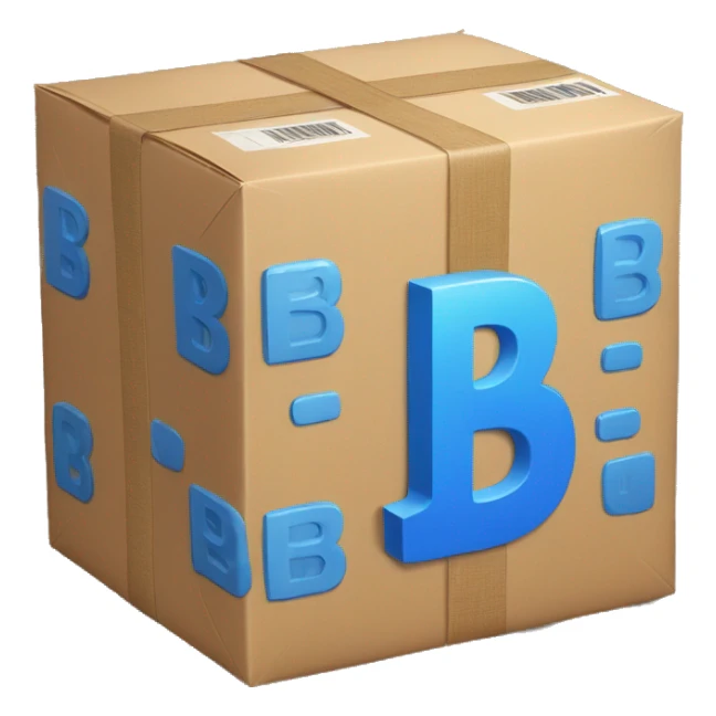 A big blue e-commerce parcel with a big "b" lowercaps on the top sticker