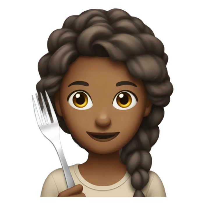 Brown girl holding up a fork sticker