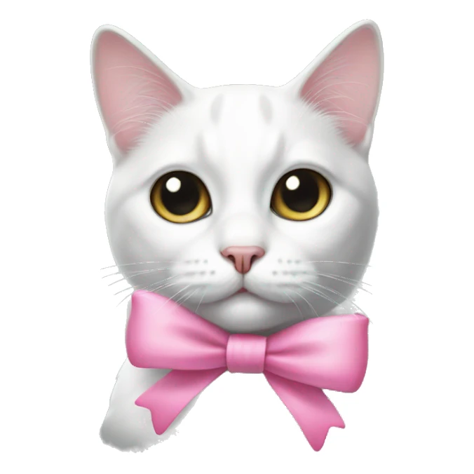 White cat with black spots and a pink bow sticker