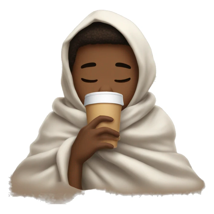 boy inside a blanket sipping coffee eyes closed sticker