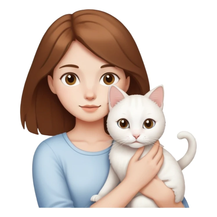 Brown-haired girl holding a white cat sticker
