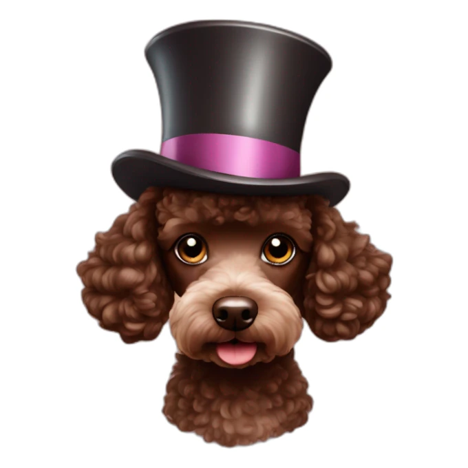 Chocolate poodle in cylinder hat sticker