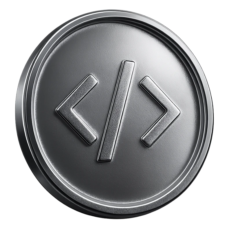 a 3D glass coin with a subtle code icon in the center sticker