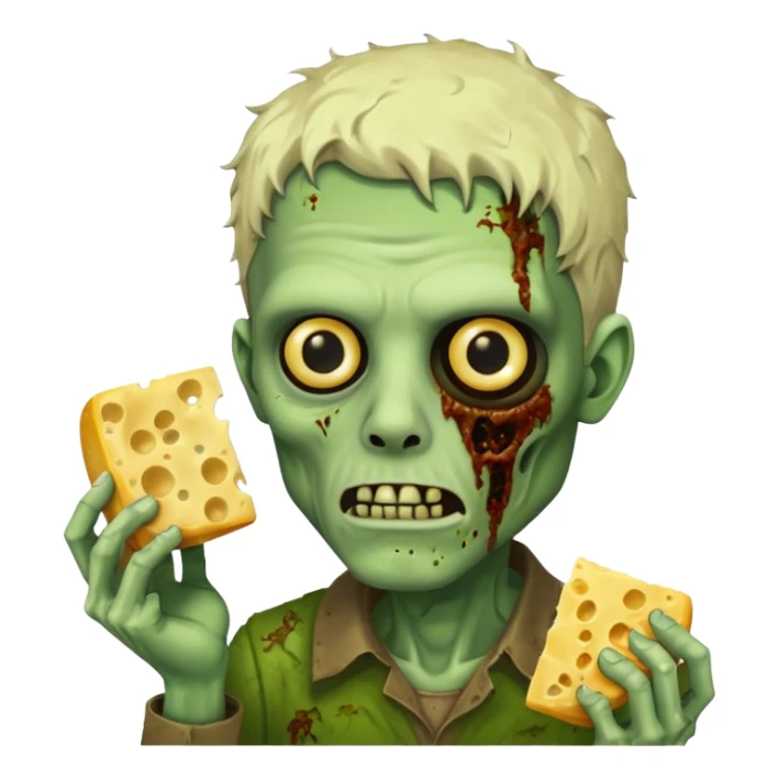 man zombie holding moldy cheese piece sticker
