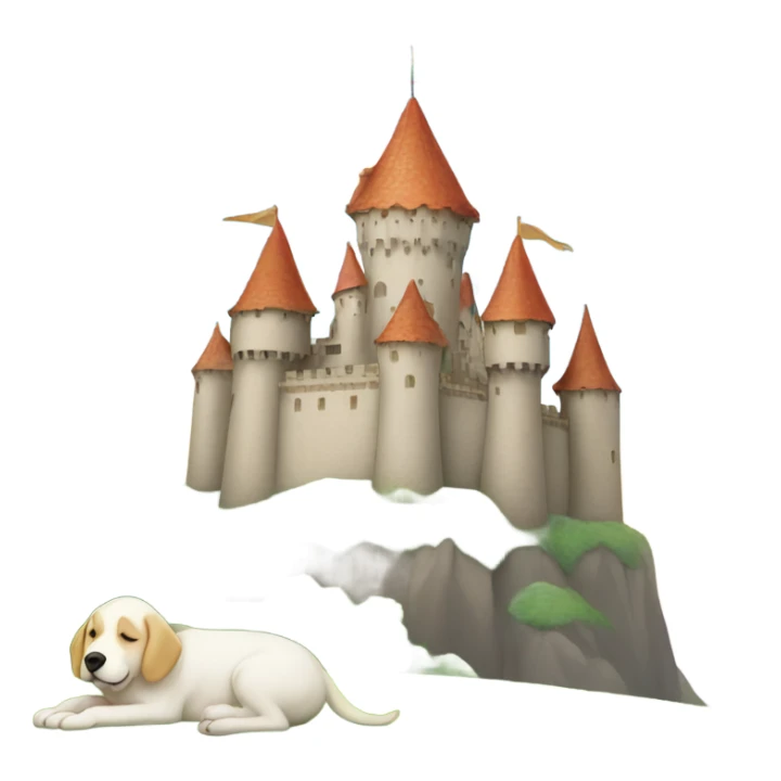 Castle under a rainbow with a sleeping puppy  sticker