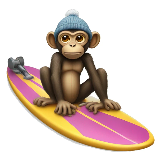 Monkey on a surfboard with a bazooka wearing a beanie sticker