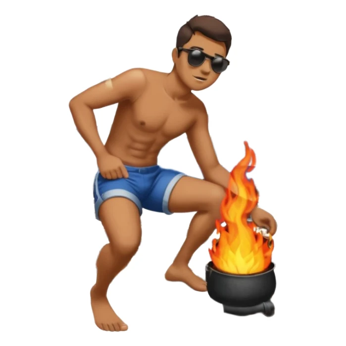 man rubbing butt which is on fire on railway sticker