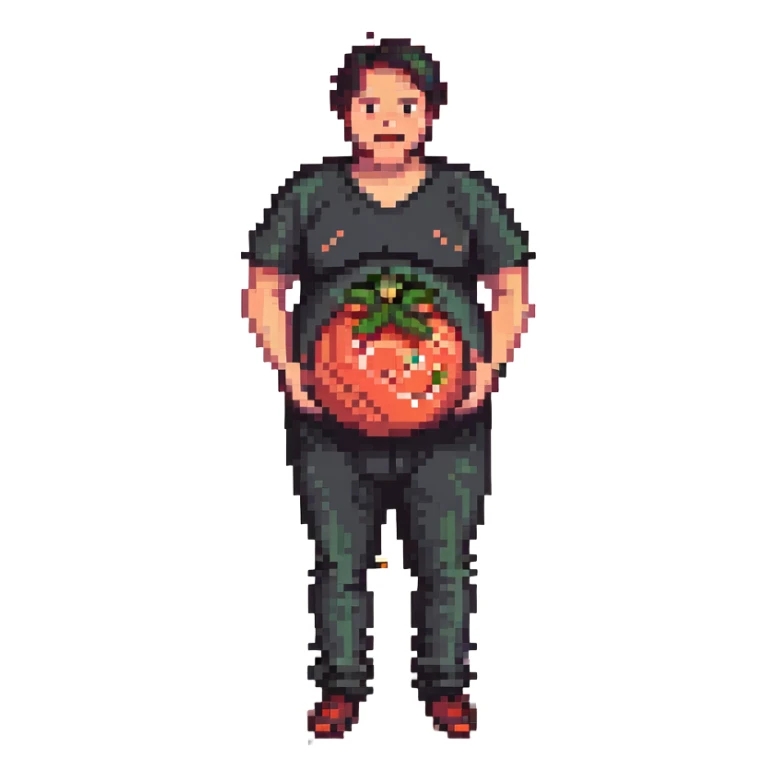 pregnant man with tomato belly sticker