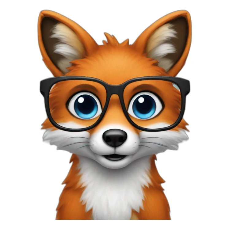 Fox with blue eyes in glasses and bug sticker