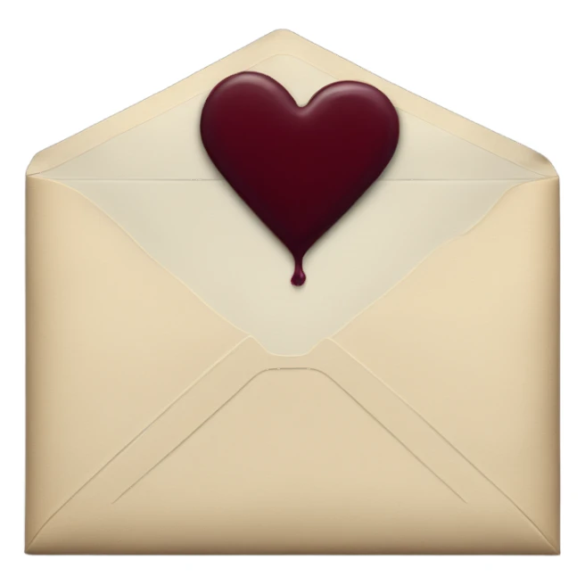 black envelope with burgundy wax heart seal sticker
