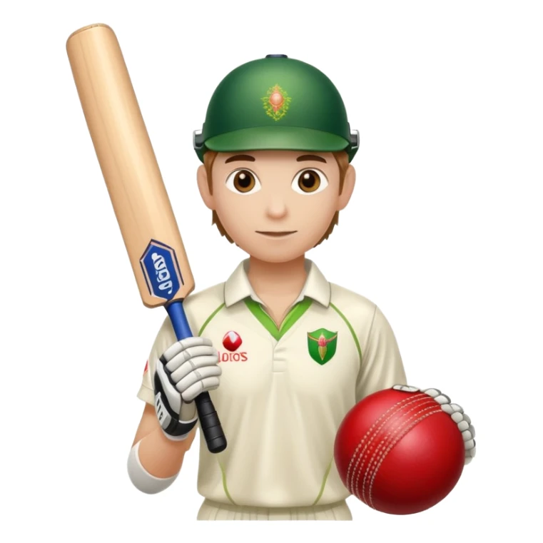 cricket player with all gear and cricket ball sticker