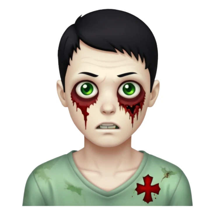 garoto zumbi com cabelo preto e ferimento no rosto sticker