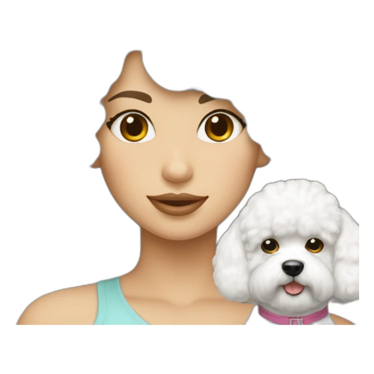mujer pelo largo y perro bichon blanco sticker
