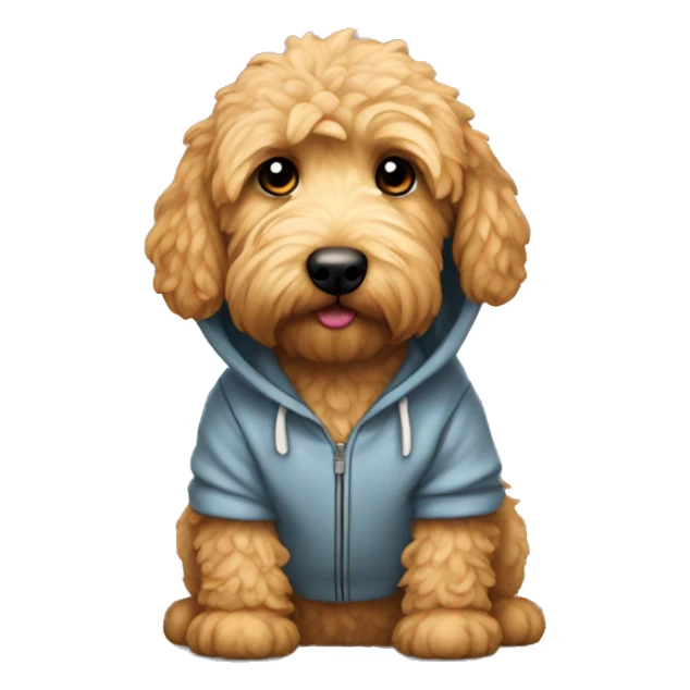 Mini Golden doodle wearing a hoodie sticker