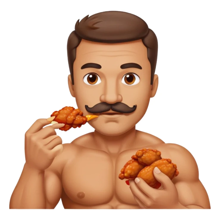 super jacked guy with a mustache eating hot wings sticker