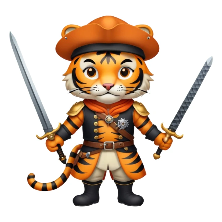 Tiger musketeer with hat and sword sticker